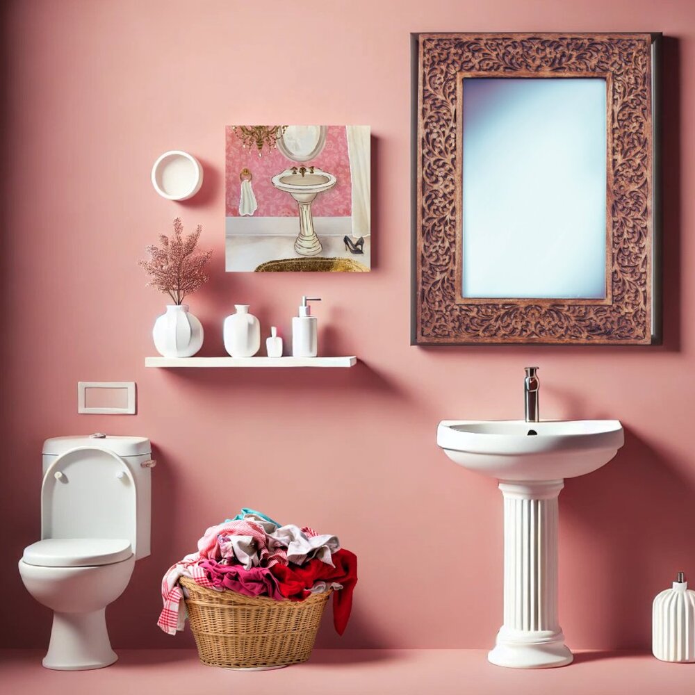 Elegant Minimalist Bathroom Canvas Background – Dark Pink and White Accents